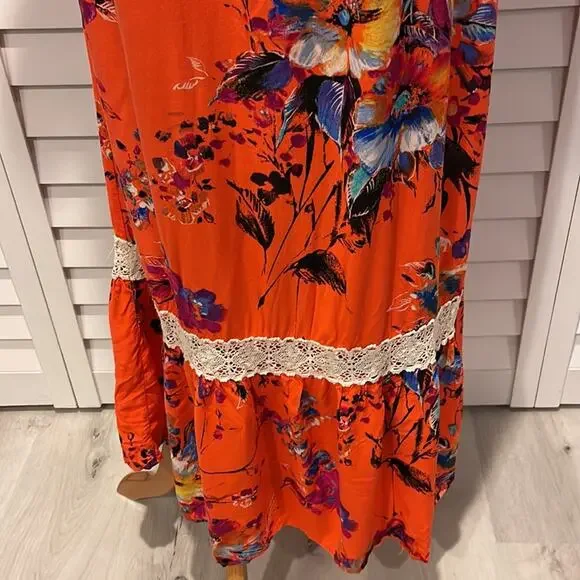 Umgee Maxi off/on Shoulder Dress in a Orange printed soft Fabric - Picture 3 of 7